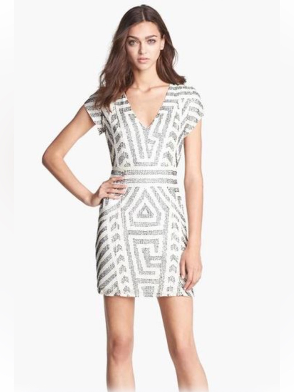 Parker NY Serena Geometric Beaded V-Neck Mini Dress Size XS